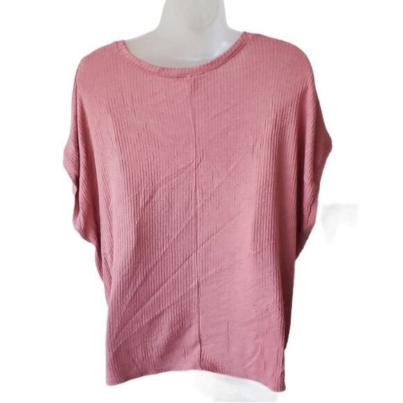 FOREVER 21‎ Womens T-Shirt XSmall Ribbed V-Neck Oversized Cap Sleeve Pink - Picture 2 of 9